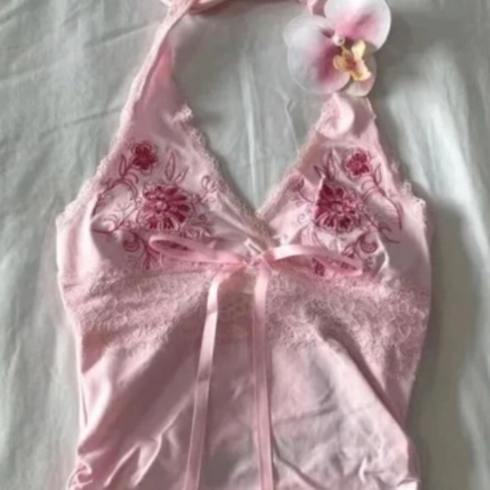 Telfar Pink Floral Lace Pajama Set